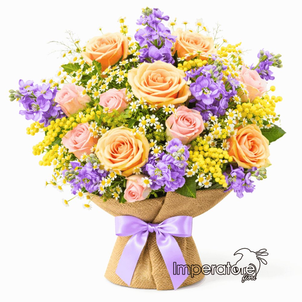 Bouquet misto con rose e fiori di campo