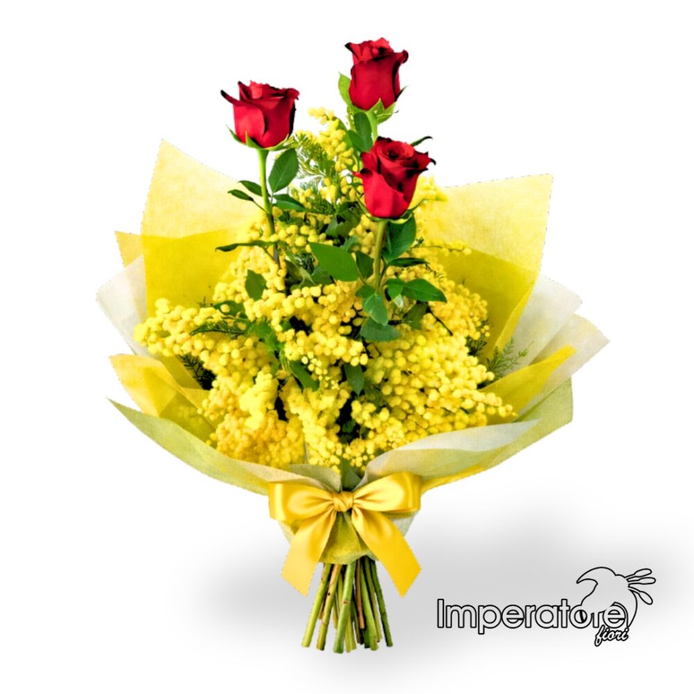Bouquet arancione con rose e alstroemeria per festa